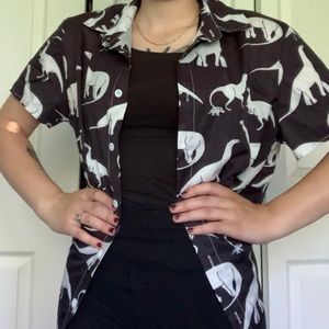 SHEIN mens size S black and white dinosaur print button up
